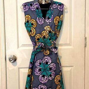 Beautiful African print wrap dress, handmade in Sierra Leone. Medium-Large 8-12